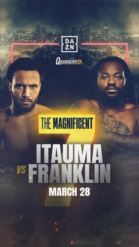 Instagram post by @niall_talks_sports for DAZN. Caption reads: [...] Watch Itauma vs Franklin exclusively on....