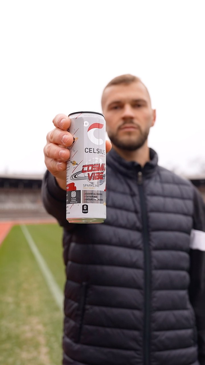 Instagram post by @jesperkarlstrom for Celsius Sverige. Caption reads: It’s easy to face any challenge with the right....