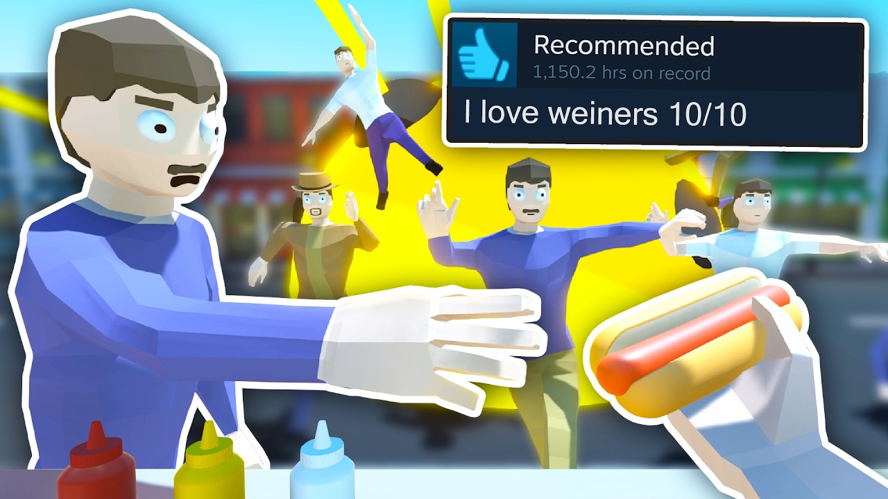 YouTube post by @ryegamedev for Brilliant.org. Caption reads: I Made a Hotdog Game Instead of Getting a Real Job.