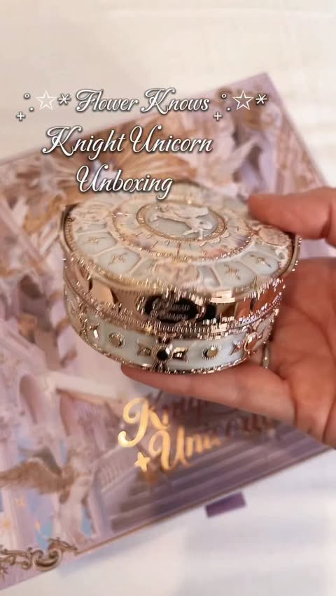 Instagram post by @dolceluna.makeup for Flower Knows Cosmetics. Caption reads: Gifted by @flowerknows_global✨Knight Unicorn....