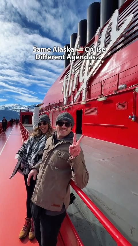 Instagram post by @hersaltykisses for Virgin Voyages. Caption reads: POV: I went on an Alaskan cruise with....