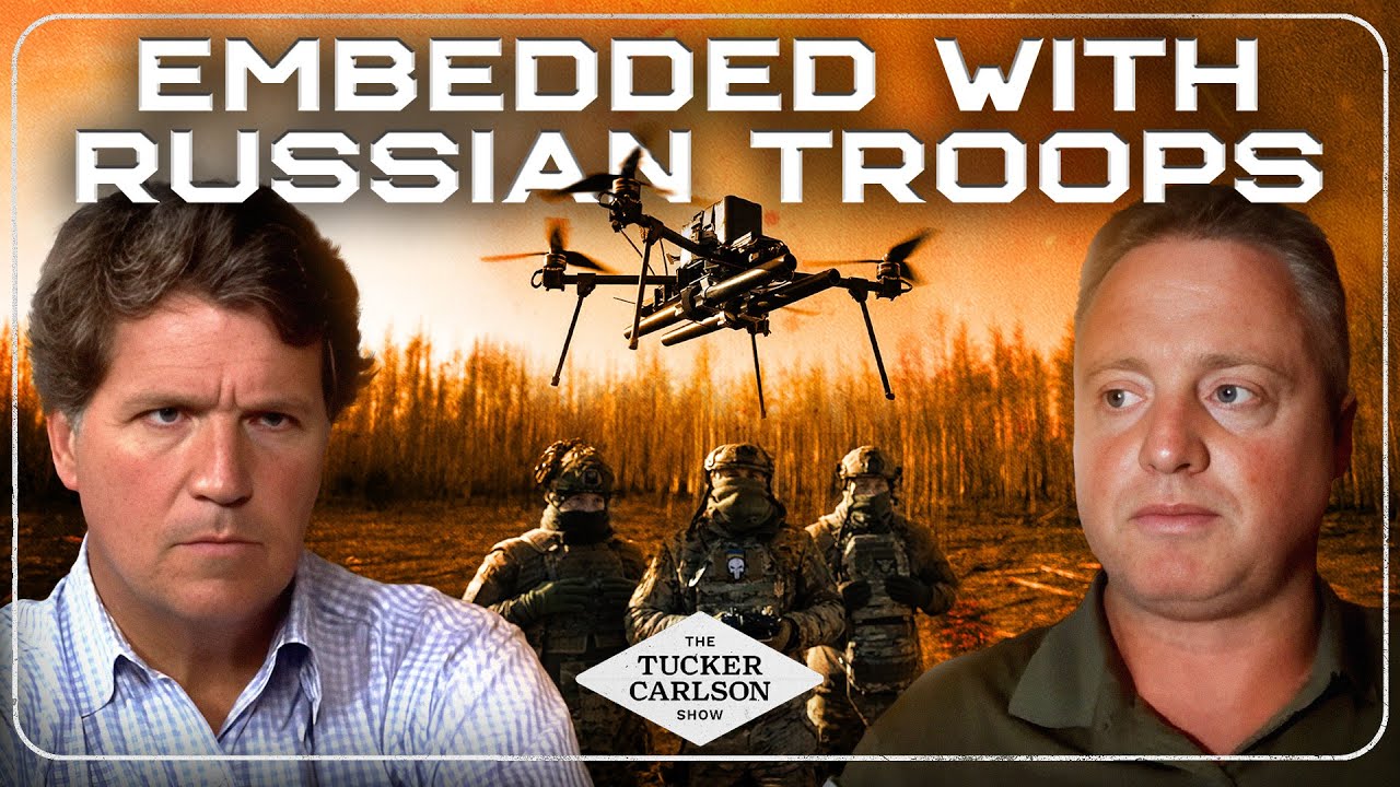 YouTube post by @TuckerCarlson for COZY EARTH. Caption reads: Patrick Lancaster From the Frontlines: What....