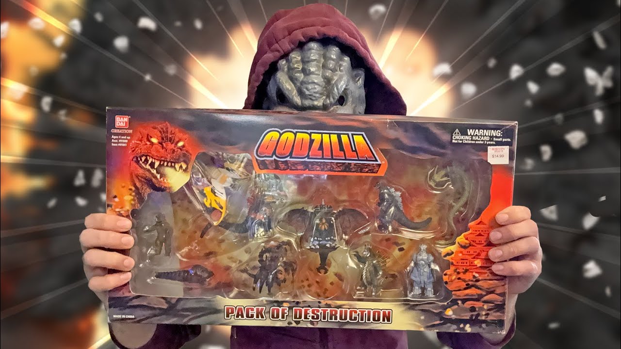 YouTube post by @MonsterIslandBuddies for gimmeswag. Caption reads: Godzilla Pack of Destruction!!.