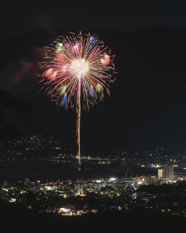 Instagram post by @hirography_321 for Panasonic. Caption reads: .
.
.
.
#hellofrom Fireworks in Japan🇯🇵
.
.
.....