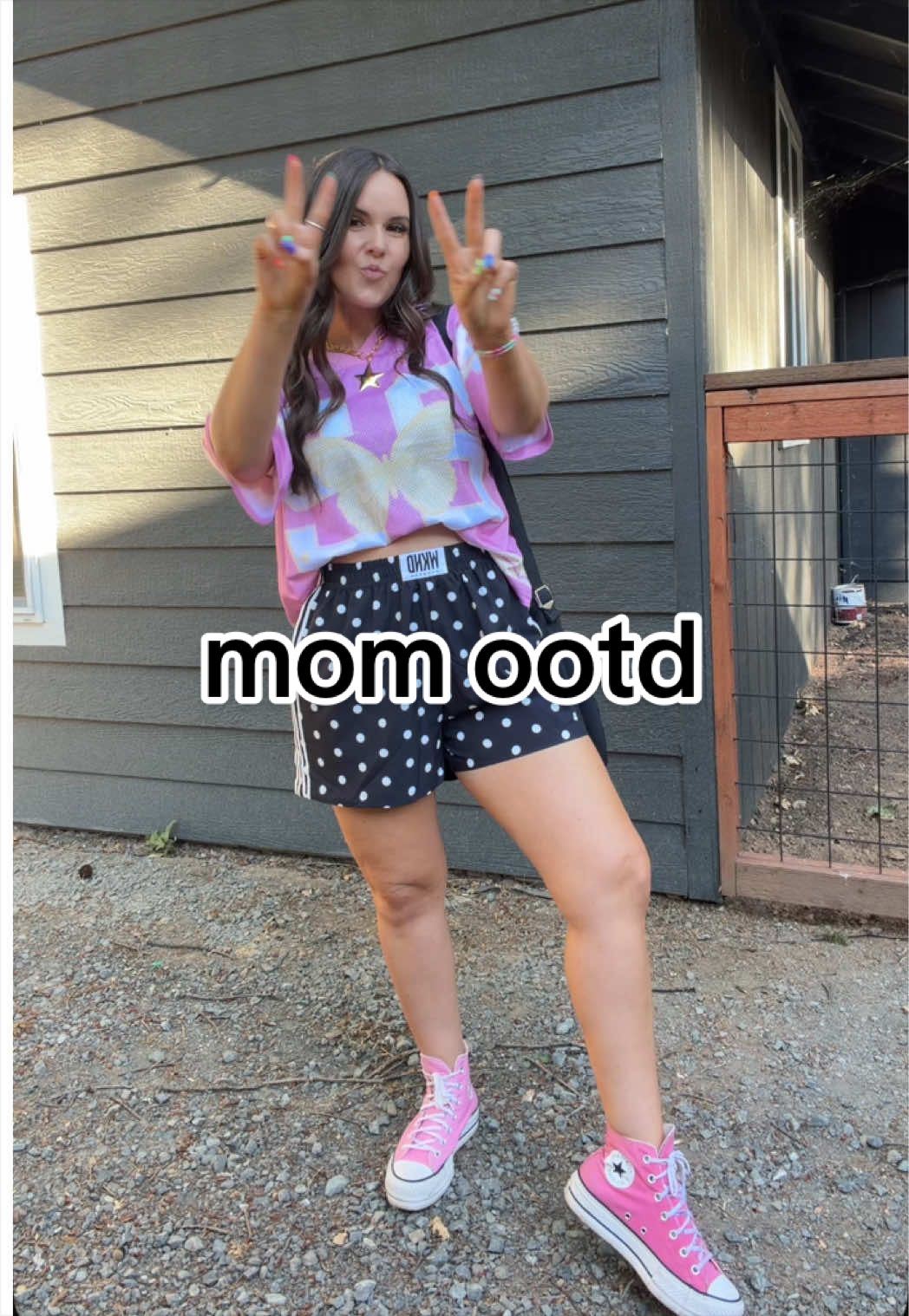 TikTok post by @taylorav_ for WKND Chasers. Caption reads: these polka dot shorts from @WKND Chasers 🖤🤍....