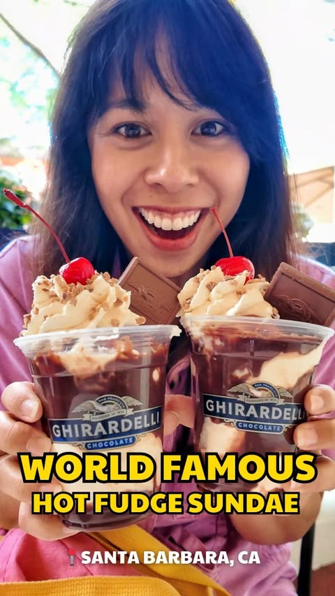 Instagram post by @michelle.enjoys for Ghirardelli. Caption reads: [...] new stop on the Central Coast 🍨....