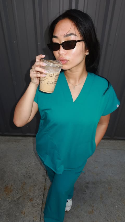 Instagram post by @zyrahlaforteza for Fabletics Scrubs. Caption reads: [...] SZN , NEW SCRUBS #healthcareworkers....