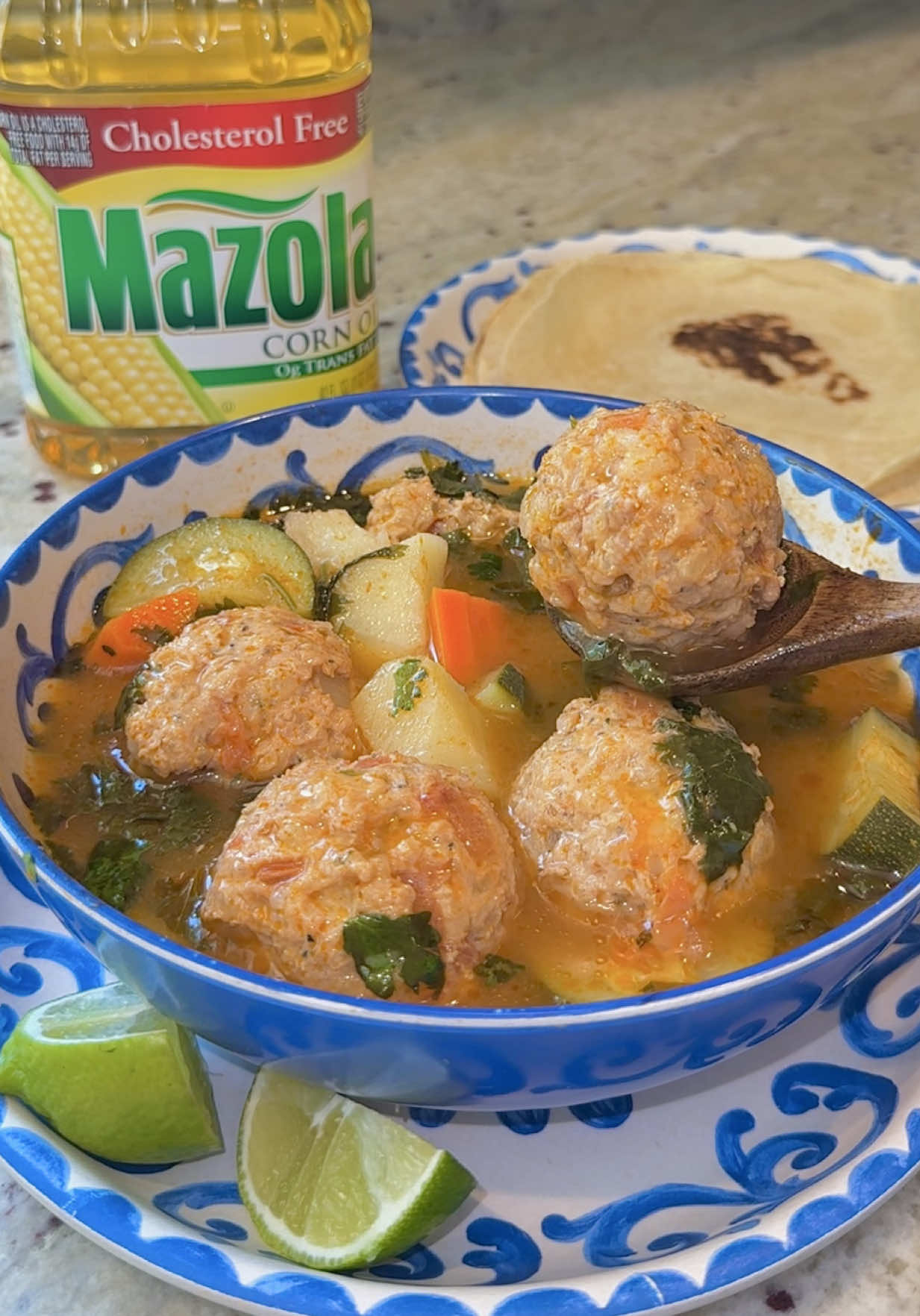 TikTok post by @ale.reeg for Mazola. Caption reads: [...] Chicken Albondigas using heart-healthy*....