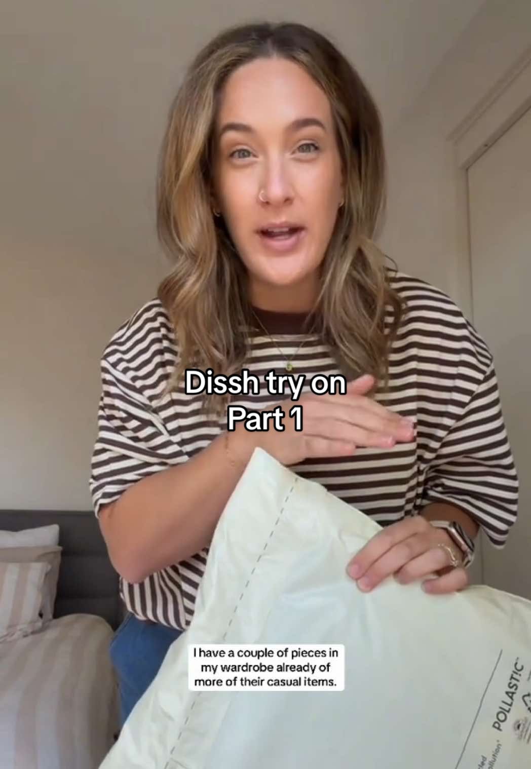 TikTok post by @itsgeorgialouise for DISSH. Caption reads: [...] so far? Part 2 coming asap! 🤎 @DISSH #tryon....