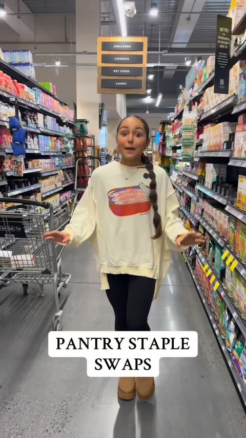 Instagram post by @lexinoelv for Free People. Caption reads: Pantry staple swaps🛒🥩🍓🍇

Comment SWAP for a....