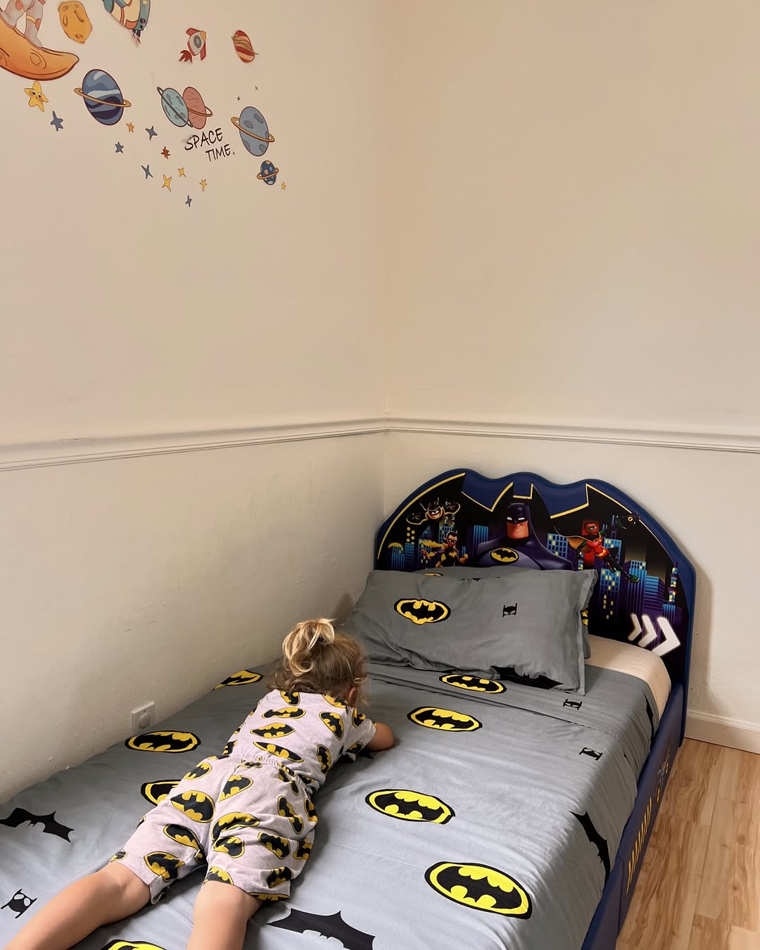 Instagram post by @kubrayasun for Delta Children. Caption reads: 🚀🦇 Transform your little hero’s bedroom with the....