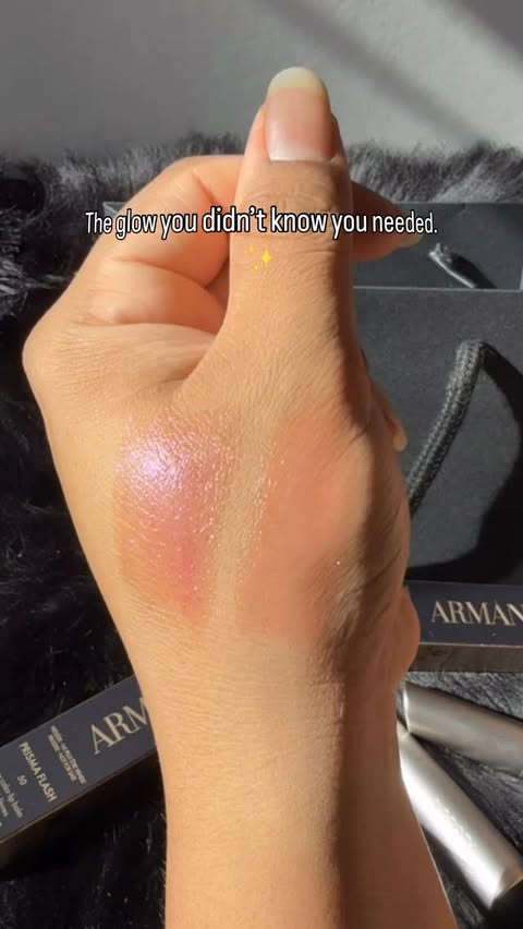 Instagram post by an influencer for Armani beauty. Caption reads: [...] routine was complete, @armanibeauty dropped....