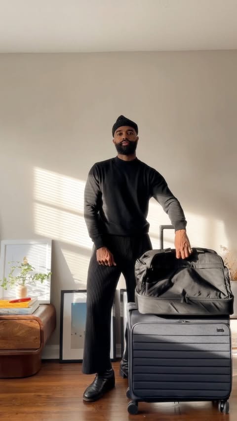 Instagram post by @iam_sheldonquick for Away. Caption reads: #AwayPartner Sometimes a “Quick” trip requires....
