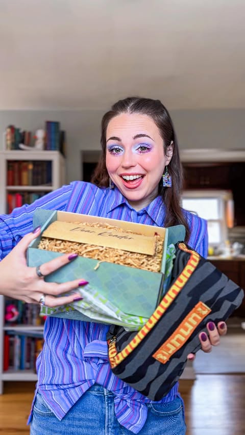 Instagram post by @starry.steph for HarperCollins. Caption reads: 💭 what would be your DREAM bookish mail? dubloons....