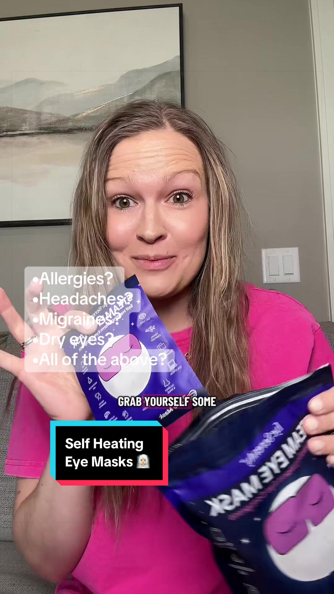 TikTok post by @mary_k26 for Lure Essentials. Caption reads: [...] #allergies #dryeyes #heatedeyemask @Lure....