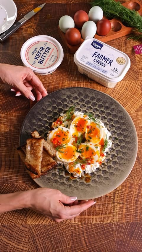 Instagram post by @alina_prokuda for Lifeway Foods. Caption reads: Hot Honey Butter Eggs 🍳🍯🌶️ Made with....