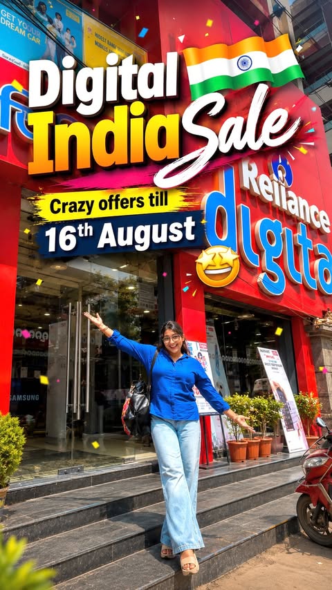 Instagram post by @imsreebhattacharyya for Reliance Digital. Caption reads: Good news🤩Reliance Digital’s Digital India Sale....