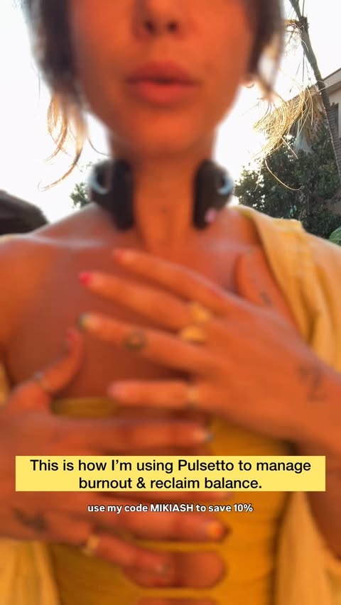 Instagram post by @mikiash for Pulsetto. Caption reads: [...] rate, reduced cortisol, better sleep.....