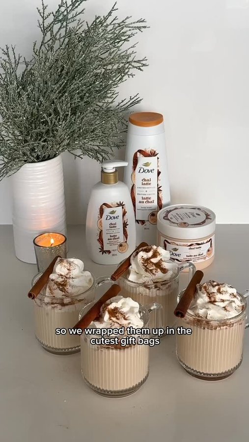 Instagram post by @natdoumkos for Dove. Caption reads: #DovePartner The best part of the holidays is....