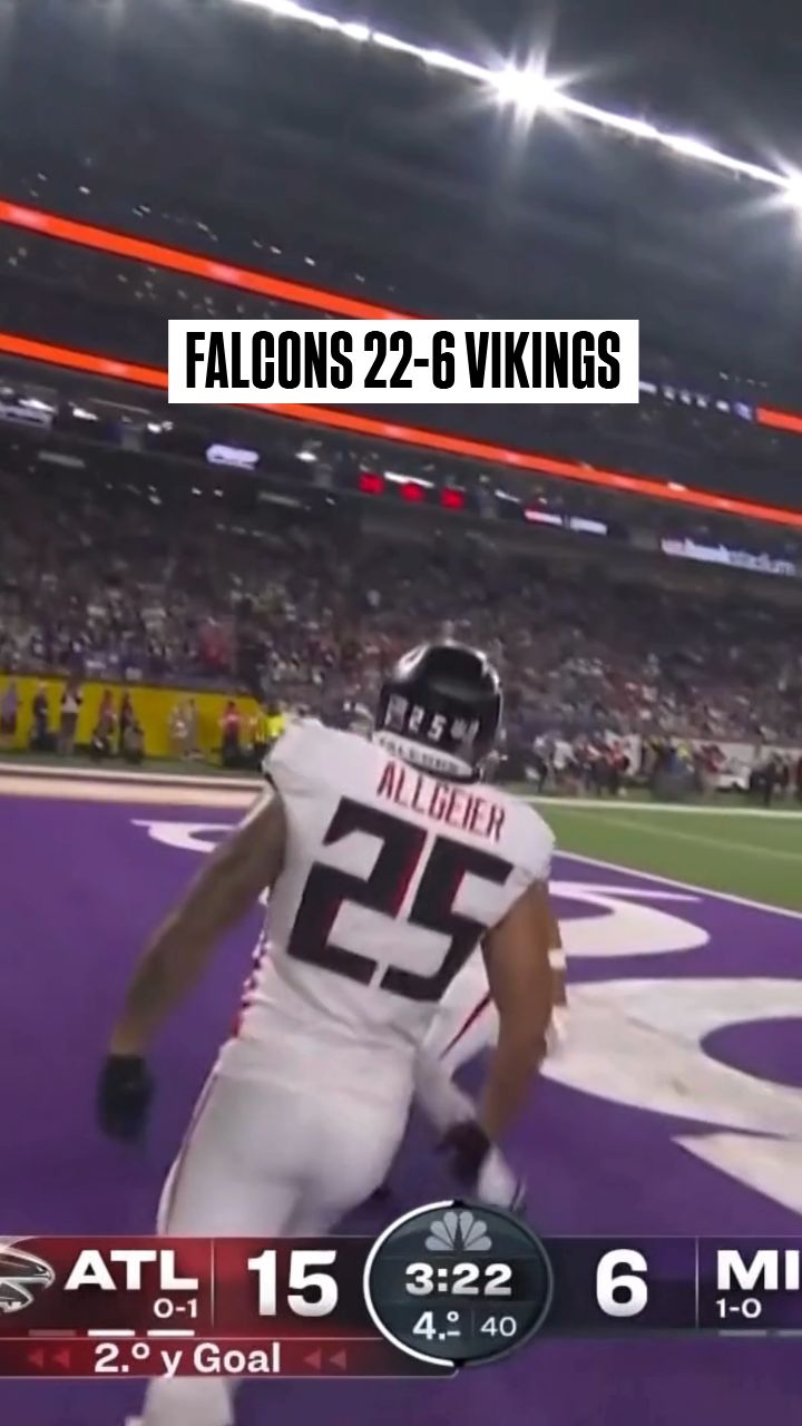 Instagram post by @mundonfl for Telemundo. Caption reads: FALCONS 22-6 VIKINGS

Atlanta consigue su primera....