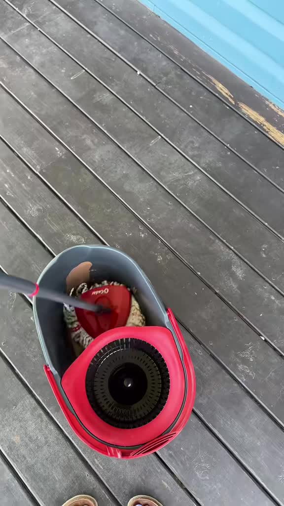 TikTok post by @brebeckner for O-Cedar. Caption reads: [...] work so well!!! #diy #deckstaining @O-Cedar....