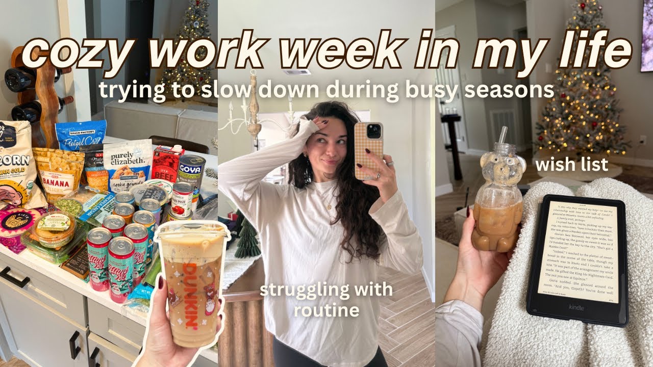 YouTube post by @AbbyAsselin for BetterDaysCo. Caption reads: cozy work week in my life 🌙🕯️☕ struggling with....