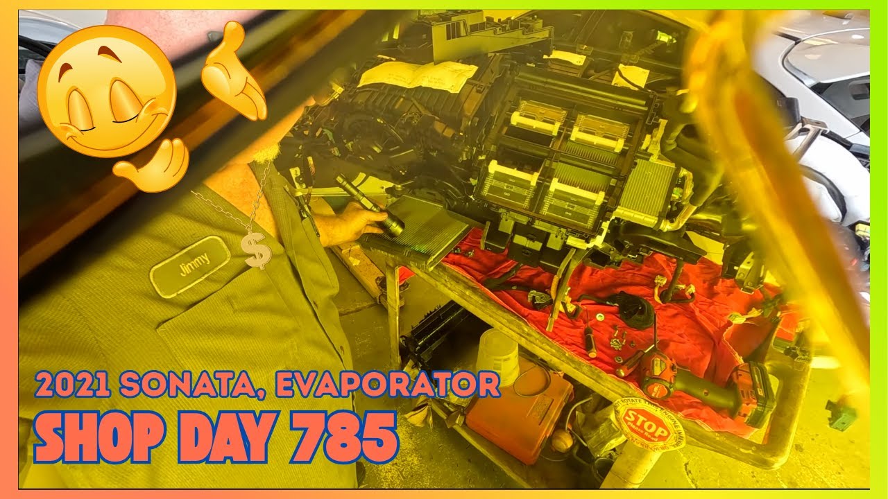 YouTube post by @JimmyMakingitwork for Sticker Mule. Caption reads: 2021 Sonata Evaporator, Auto Repair Shop DAY 785.