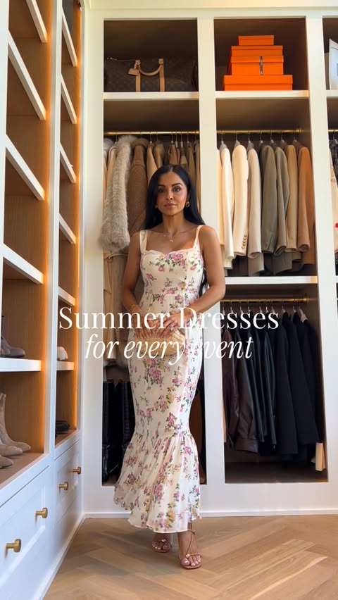 Instagram post by @miamiamine for Saks Fifth Avenue. Caption reads: Summer event dresses I love. Comment SHOP below to....