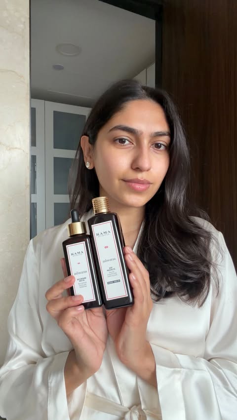 Instagram post by @isha.sutaria for Kama Ayurveda. Caption reads: A body oil duo that’s become a quick favourite....