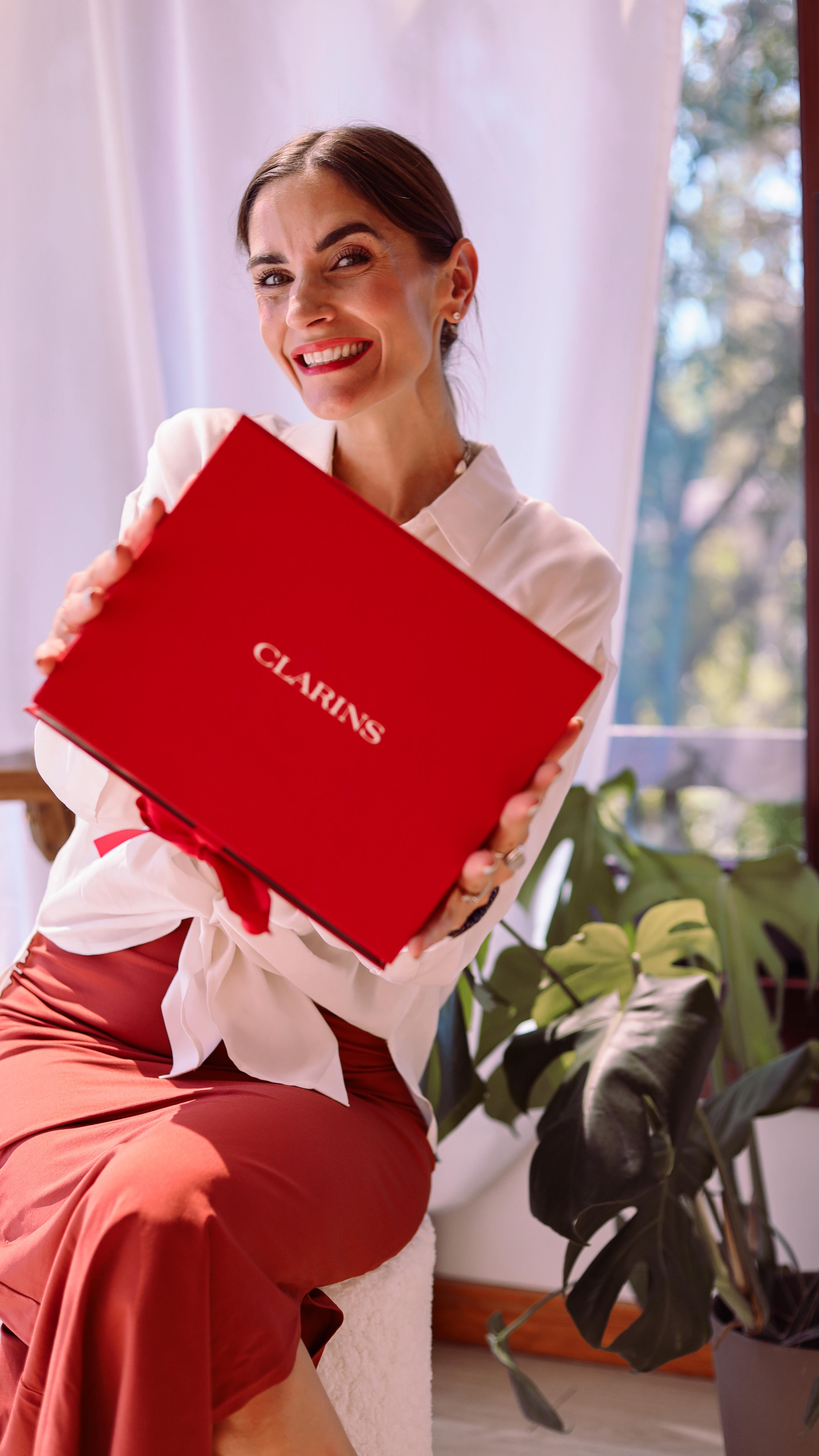 Instagram post by @valentine_caporale for CLARINS USA. Caption reads: ✨ La voilà, pour la deuxième année consécutive,....
