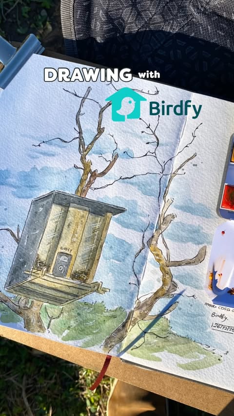 Instagram post by @ovascomota for Birdfy. Caption reads: My first bird feeder is from @birdfy_by_netvue 🐤....