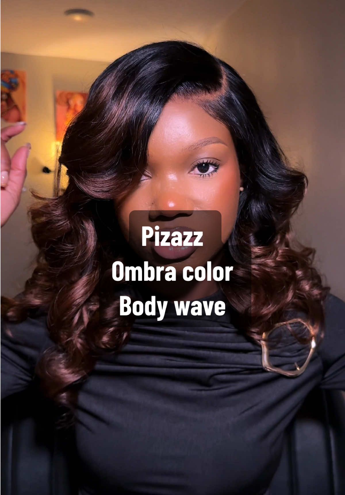 TikTok post by @mercirella1 for Pizazz Hair. Caption reads: Very beautiful 🤩 Ombre side part body wave....