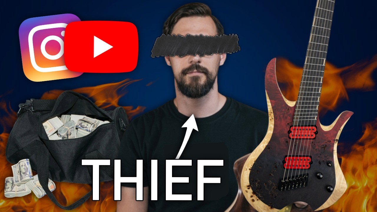 YouTube post by @sixstringtv1 for Sweetwater Integration. Caption reads: This Viral Guitar Company Scams Their Customers |....