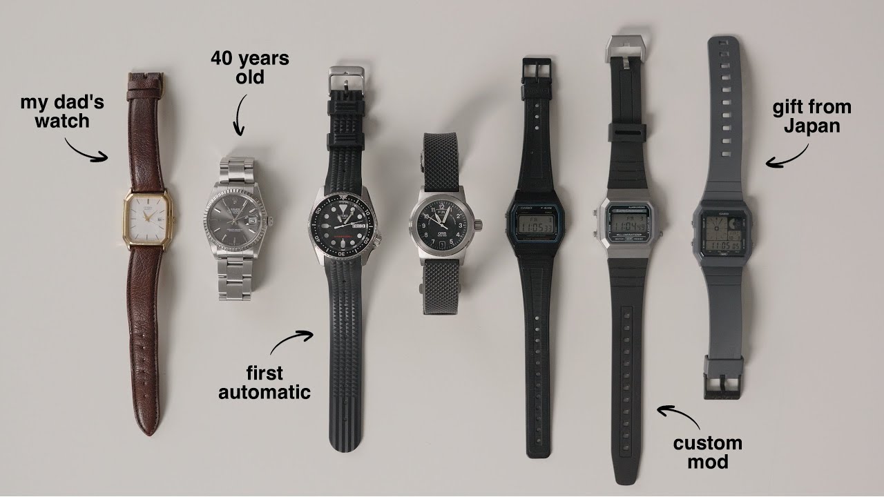 YouTube post by @BrockMcGoff for GRAMS28. Caption reads: My Watch Collection: 7 Smaller Watches (Budget to....