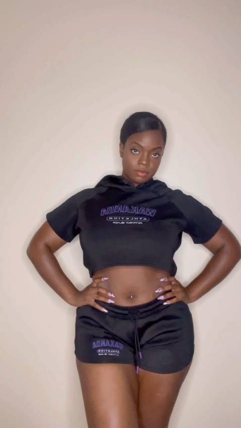 Instagram post by @madame_summer for Actively Black. Caption reads: [...] Crop hoodie and short combo from....