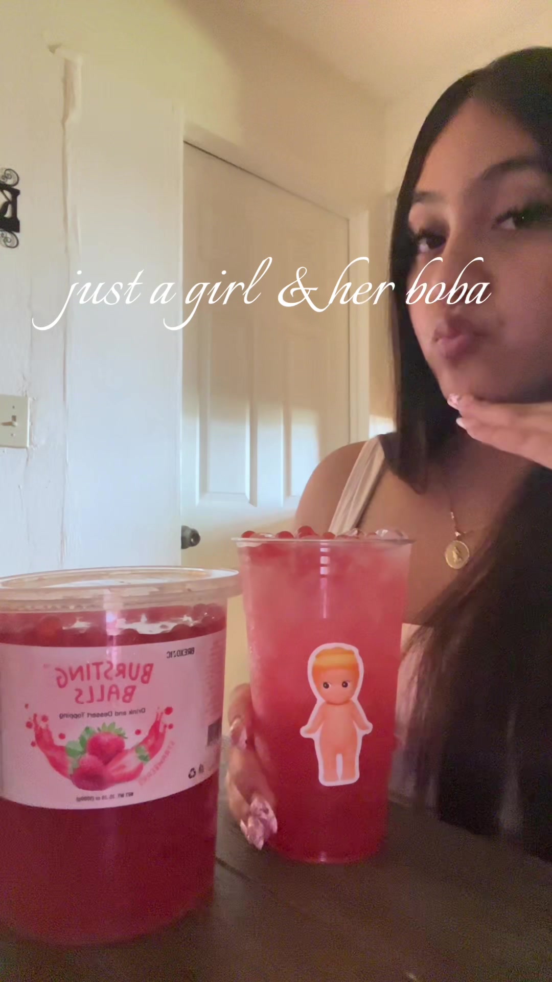 TikTok post by @marlevn for Syruvia. Caption reads: love this boba 🍓😋 | @Syruvia #poppingboba....