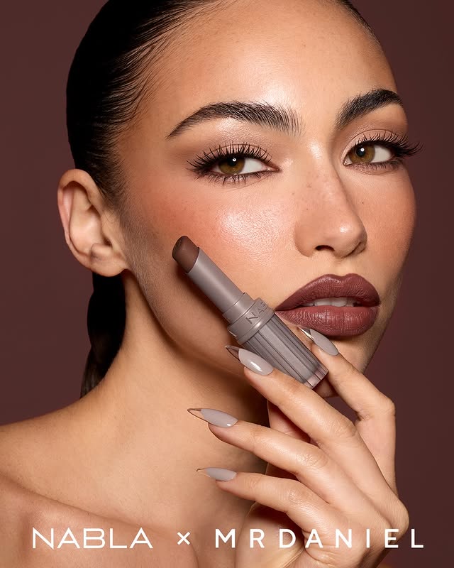 Instagram post by @mrdanielmakeup for NABLA Cosmetics. Caption reads: 𝗗𝗥𝗘𝗔𝗠 🤎
The statement nude: deep leaden....
