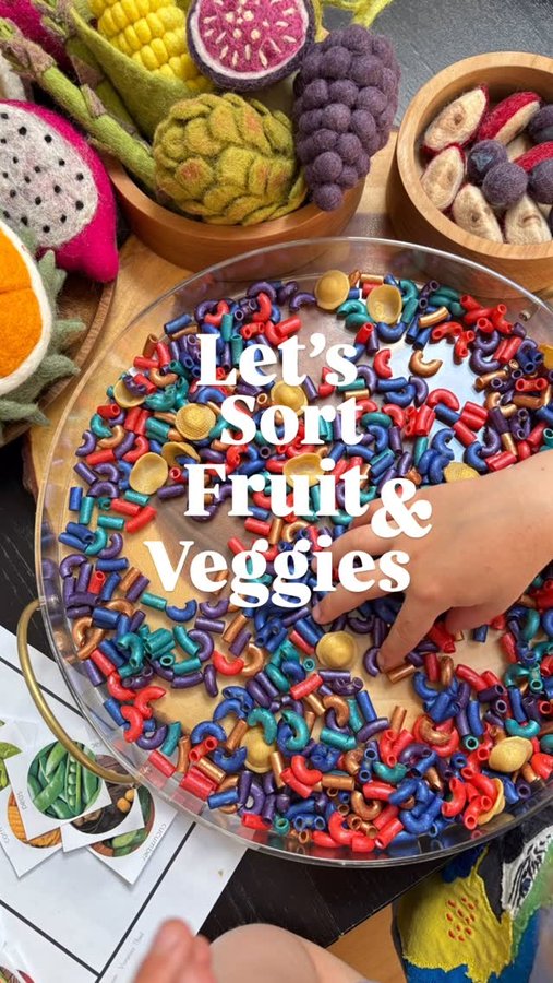 Instagram post by @beyond.messy for Tara Treasures. Caption reads: [...] it learning! 🫐🍎 We used fruit from Tara....