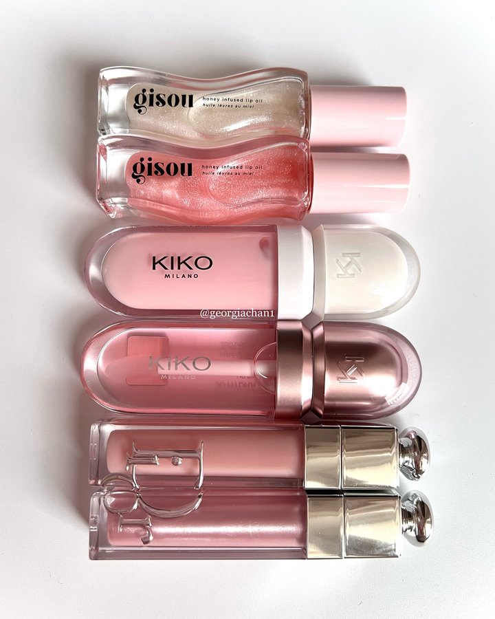 Instagram post by @georgiachan1 for Gisou. Caption reads: [...] lippies 🎀🩰🫧 @diorbeauty @gisou....