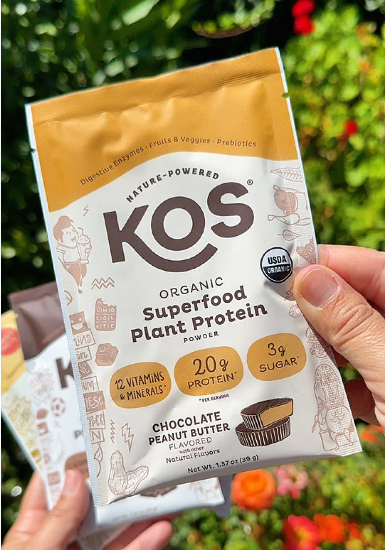 TikTok post by @silversiren9 for KOS. Caption reads: [...] butter chocolate superfood protein?! 🌱 @KOS....