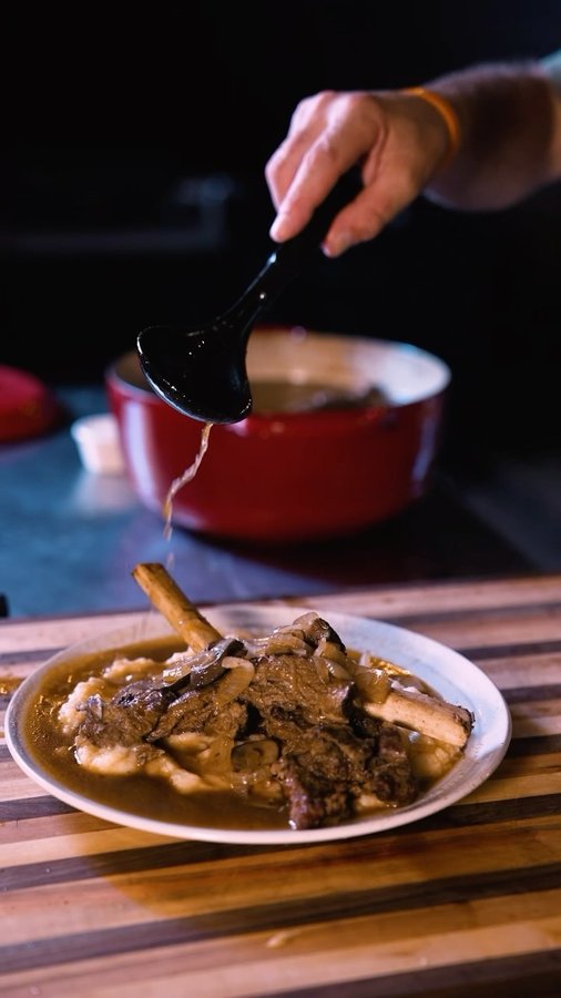 Instagram post by @steakchannel for Flavor God. Caption reads: SMOKED AND BRAISED BUFFALO BACK....