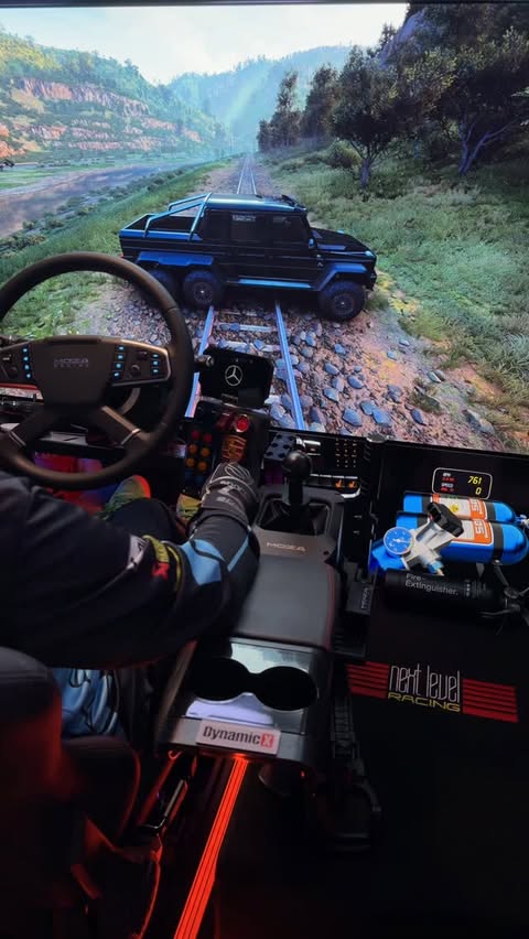 Instagram post by @uni_truck for MOZA Racing. Caption reads: [...] ▶️Sim racing gear : Moza Racing....
