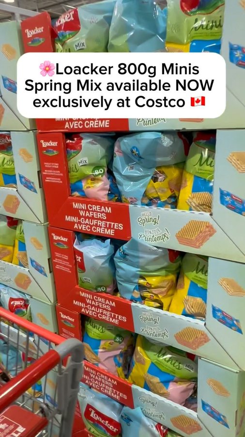 Instagram post by @costcofindsca for Loacker. Caption reads: The @loackercanada Spring Minis Mix is now....