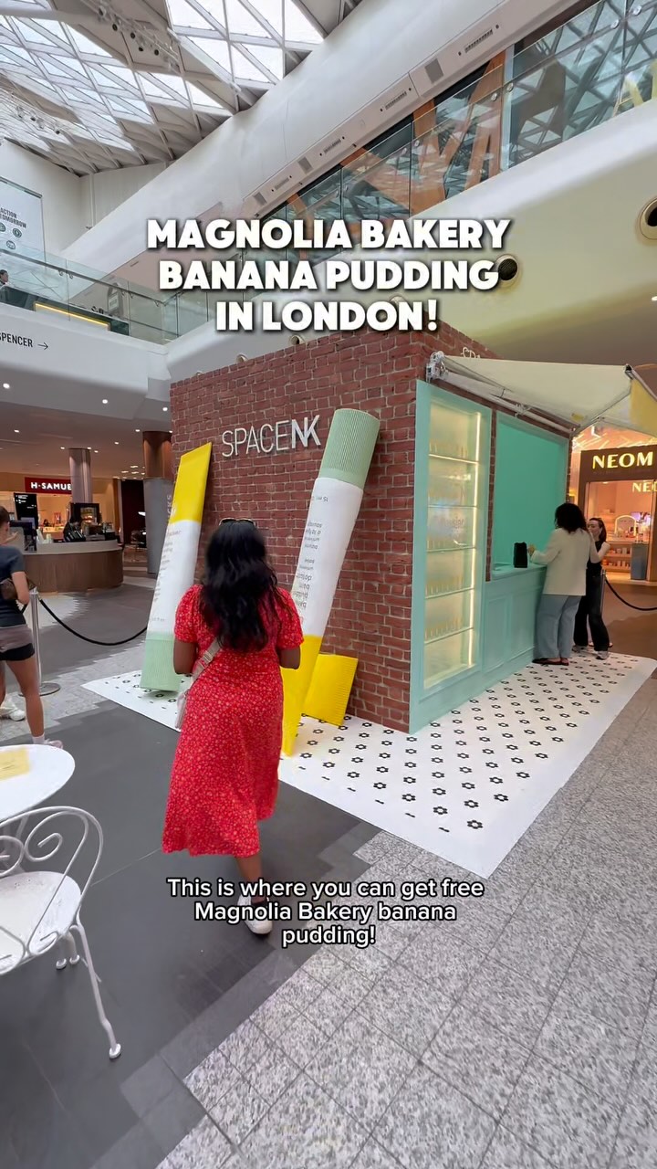 Instagram post by @exploringlondon for Westfield London. Caption reads: [...] new @spacenk x @glossier pop-up in....