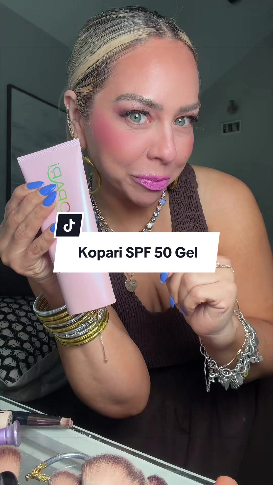 TikTok post by @lindaannettem for Kopari Beauty. Caption reads: New Launch from @Kopari Beauty Insane Glow....