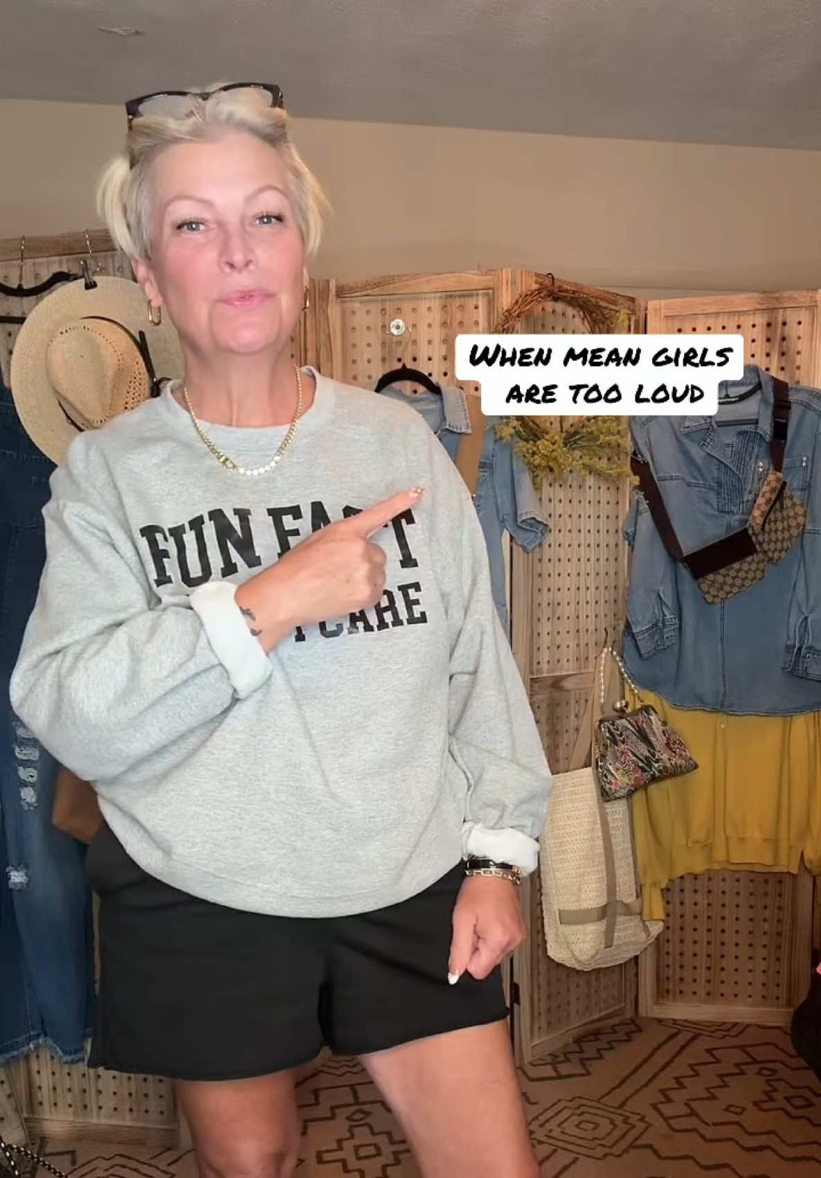 TikTok post by @faithfessel for Refinery Number One. Caption reads: Fun fact: I dont't care 🤣 #sweatshirt #funfact....