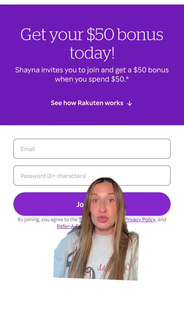 Instagram post by @savingwithshayna for Rakuten. Caption reads: Comment “50” and I’ll send you the direct....