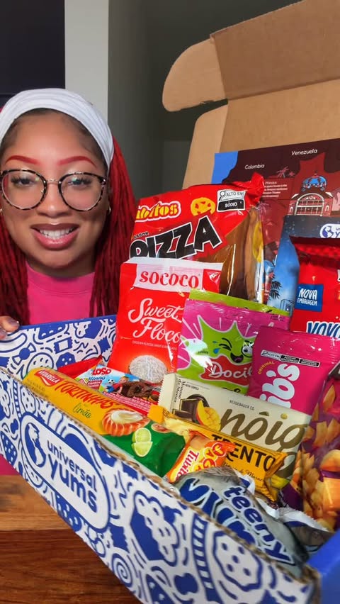 Instagram post by @kie.eats for Universal Yums. Caption reads: @universalyums Monthly Subscription Snack Box....