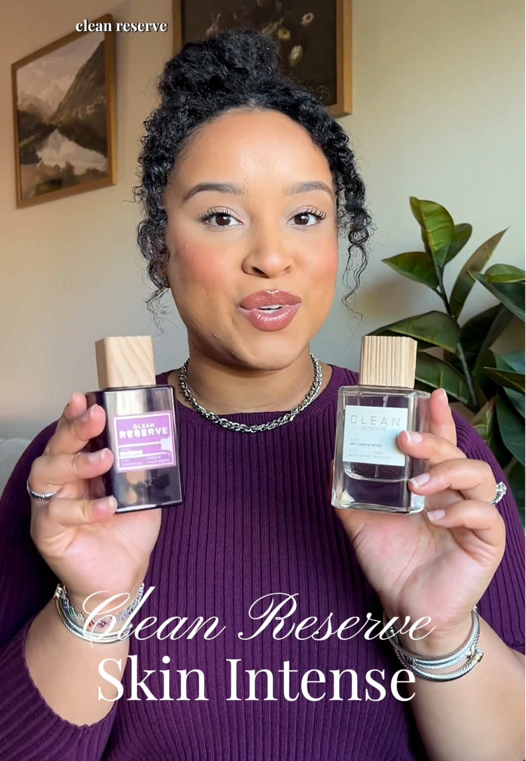 TikTok post by @lizsniffs for Clean Beauty. Caption reads: [...] skin intense 💜 @Clean Reserve @Clean Beauty....