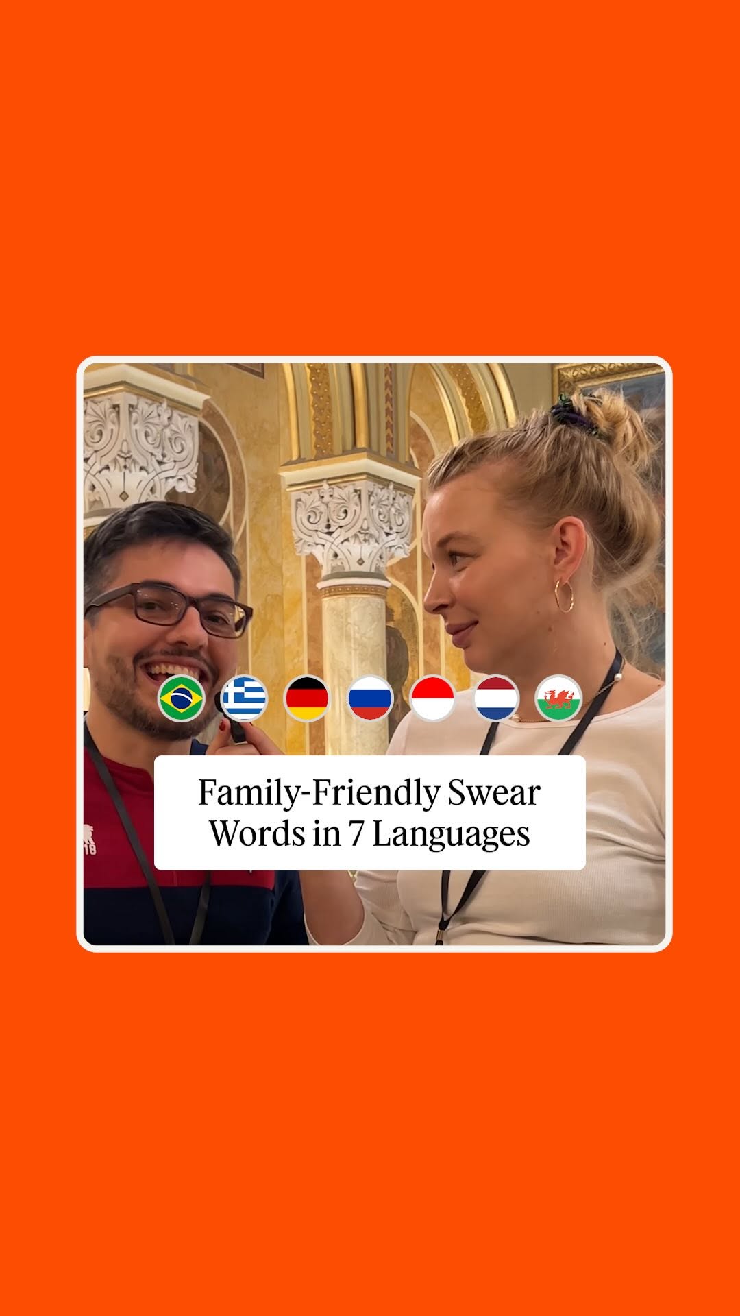 Instagram post by @polyglotconference for Babbel. Caption reads: Family-friendly swear words in 7 languages....